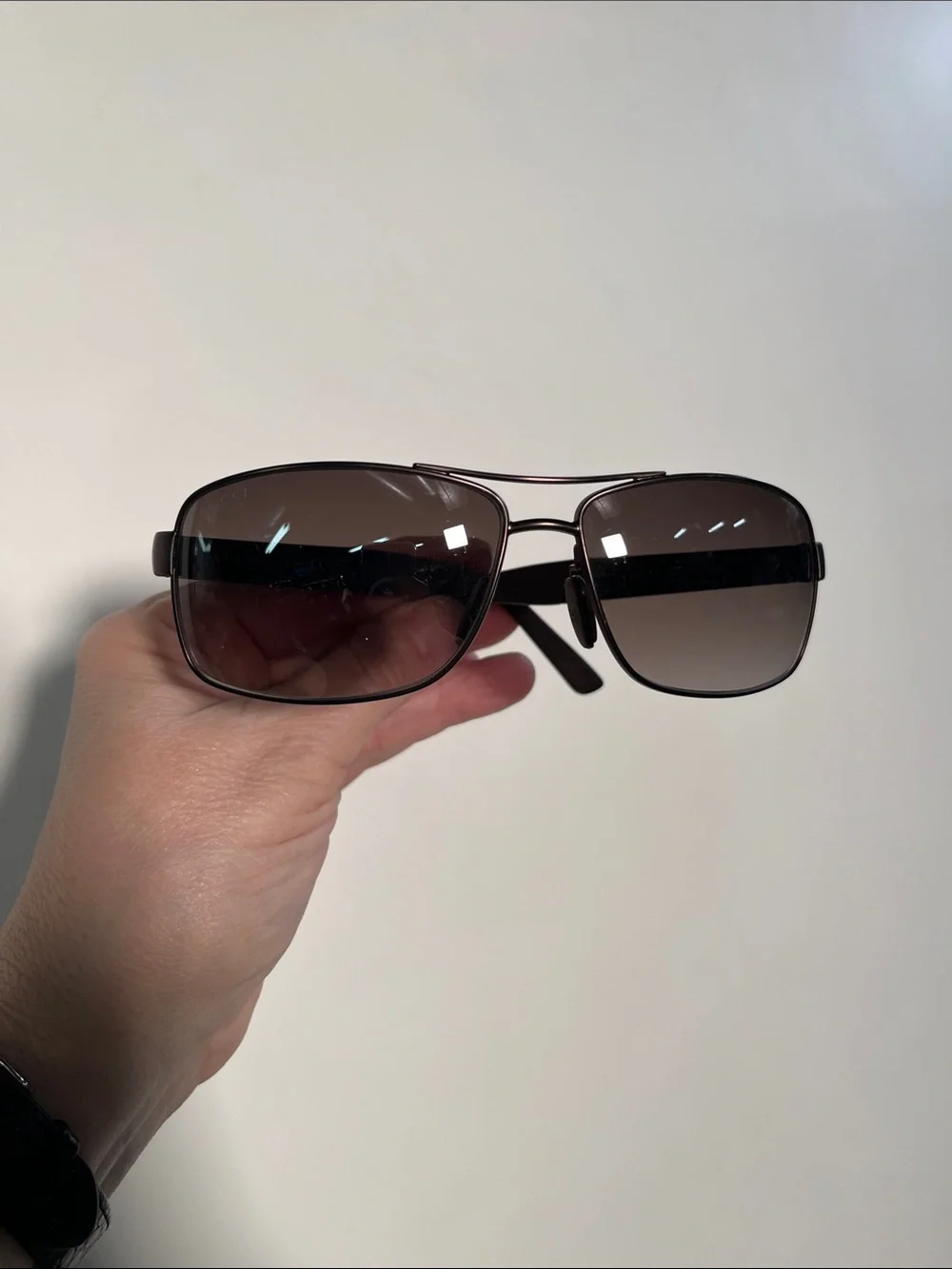 GUCCI NWOT Men's Pilot/Rect Wrap Havana Brown Gradient 63-14-130 Sunglasses
